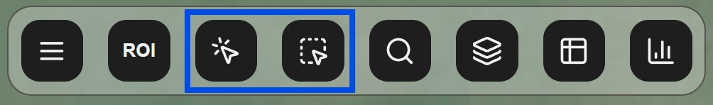 Raster querying tools showing point and polygon query buttons in the task bar